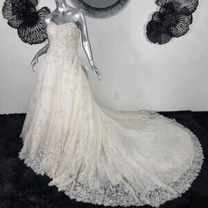NWT~$2K~ALLURE COUTURE BRIDAL~6/8~IVORY CHAMPAGNE SEQUIN STRAPLESS WEDDING DRESS